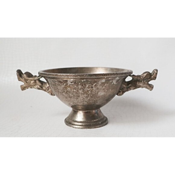 Vintage Chinese Nickel Silver Dragon Chopstick Rest & Spoon Rest Goblet Serving - Picture 2 of 10